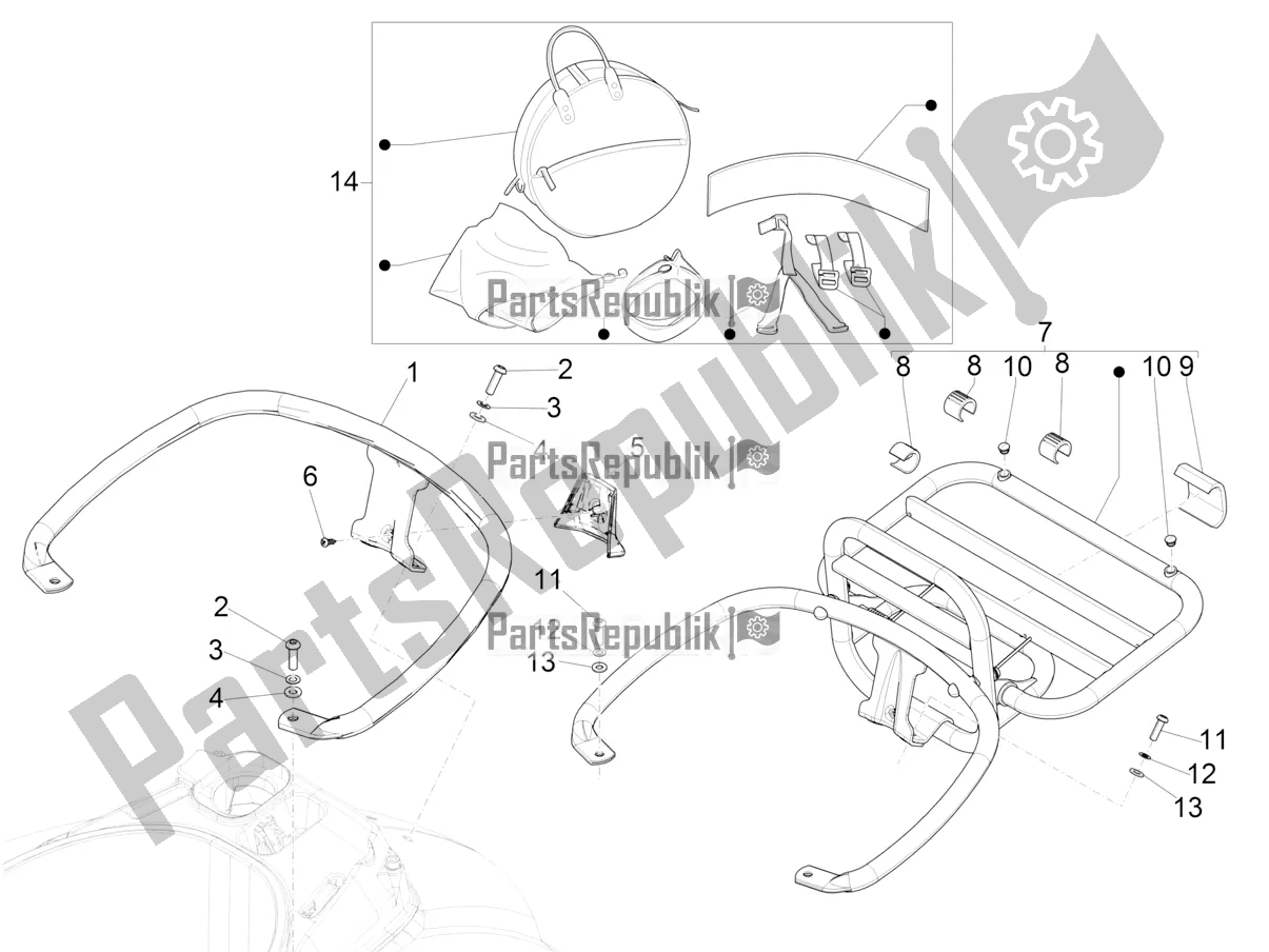 All parts for the Rear Luggage Rack of the Vespa GTS 125 Super ABS 2021