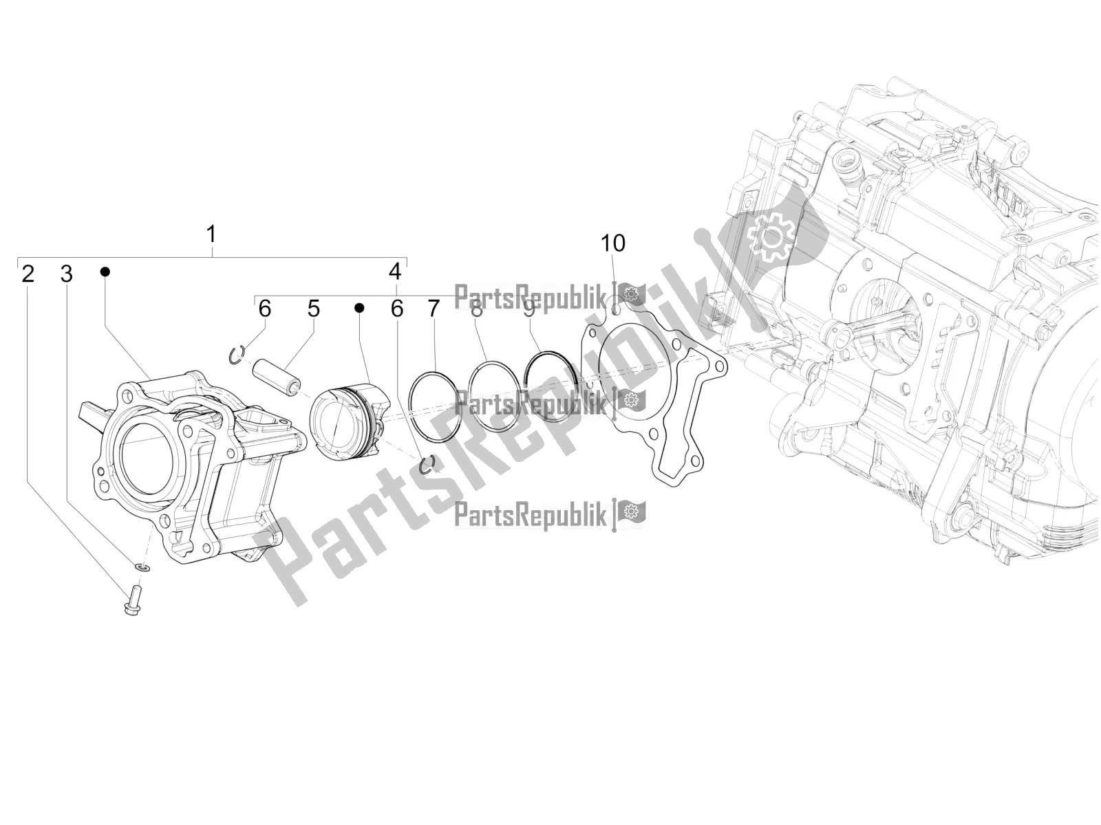 All parts for the Cylinder-piston-wrist Pin Unit of the Vespa GTS 125 Super ABS 2022