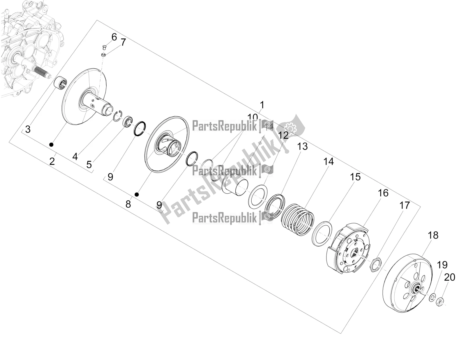 All parts for the Driven Pulley of the Vespa GTS 125 Super ABS 2022