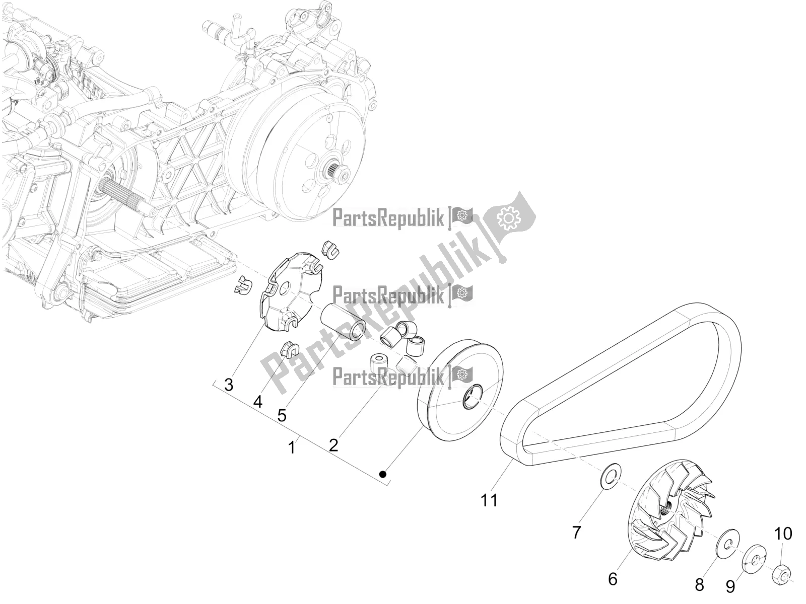 Alle onderdelen voor de Aandrijfpoelie van de Vespa GTS 125 Super ABS 2022
