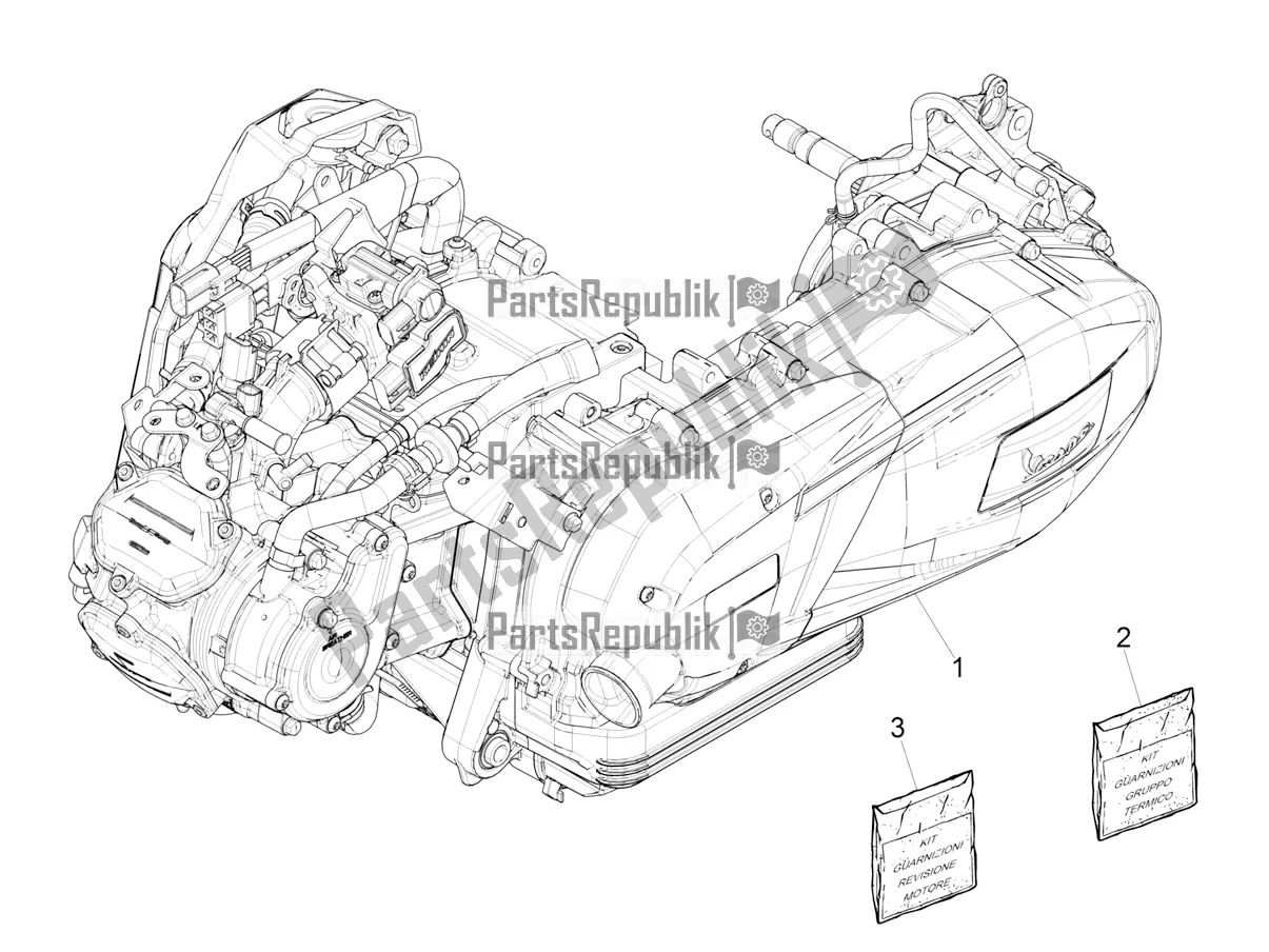 Alle onderdelen voor de Motor Assemblage van de Vespa GTS 125 Super ABS 2022