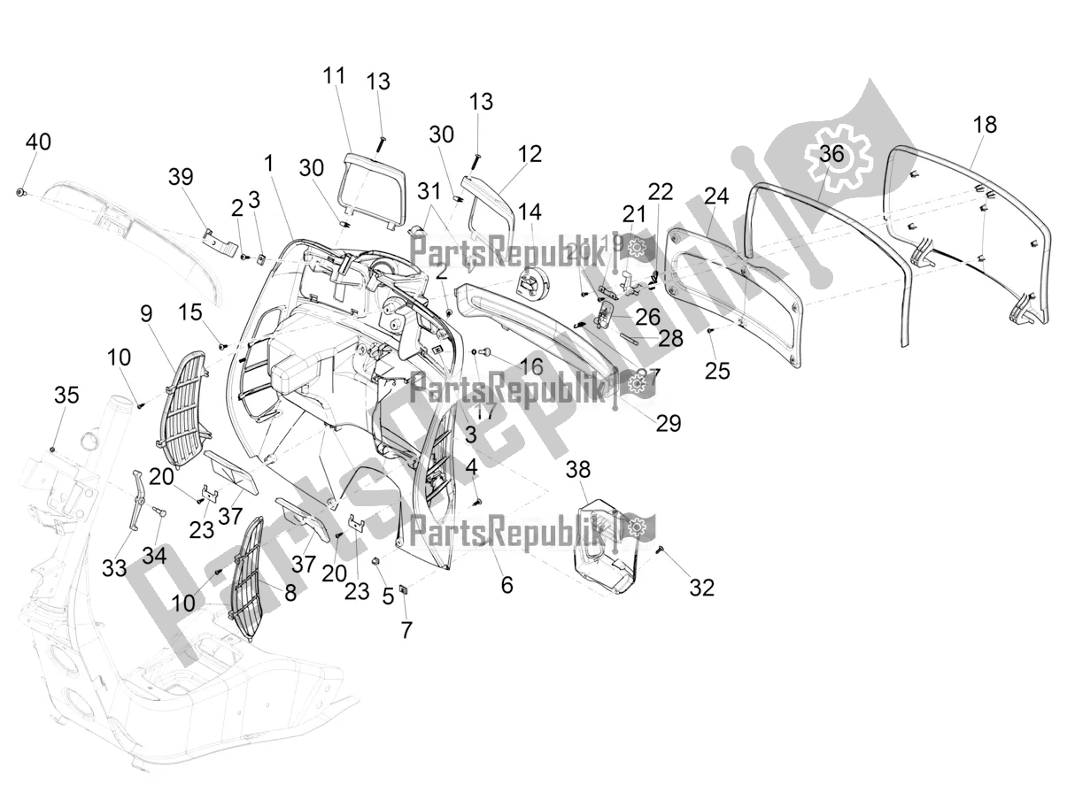 All parts for the Front Glove-box - Knee-guard Panel of the Vespa GTS 125 Super ABS 2022