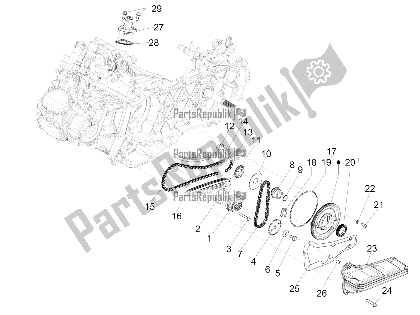 All parts for the Oil Pump of the Vespa GTS 125 Super ABS 2022