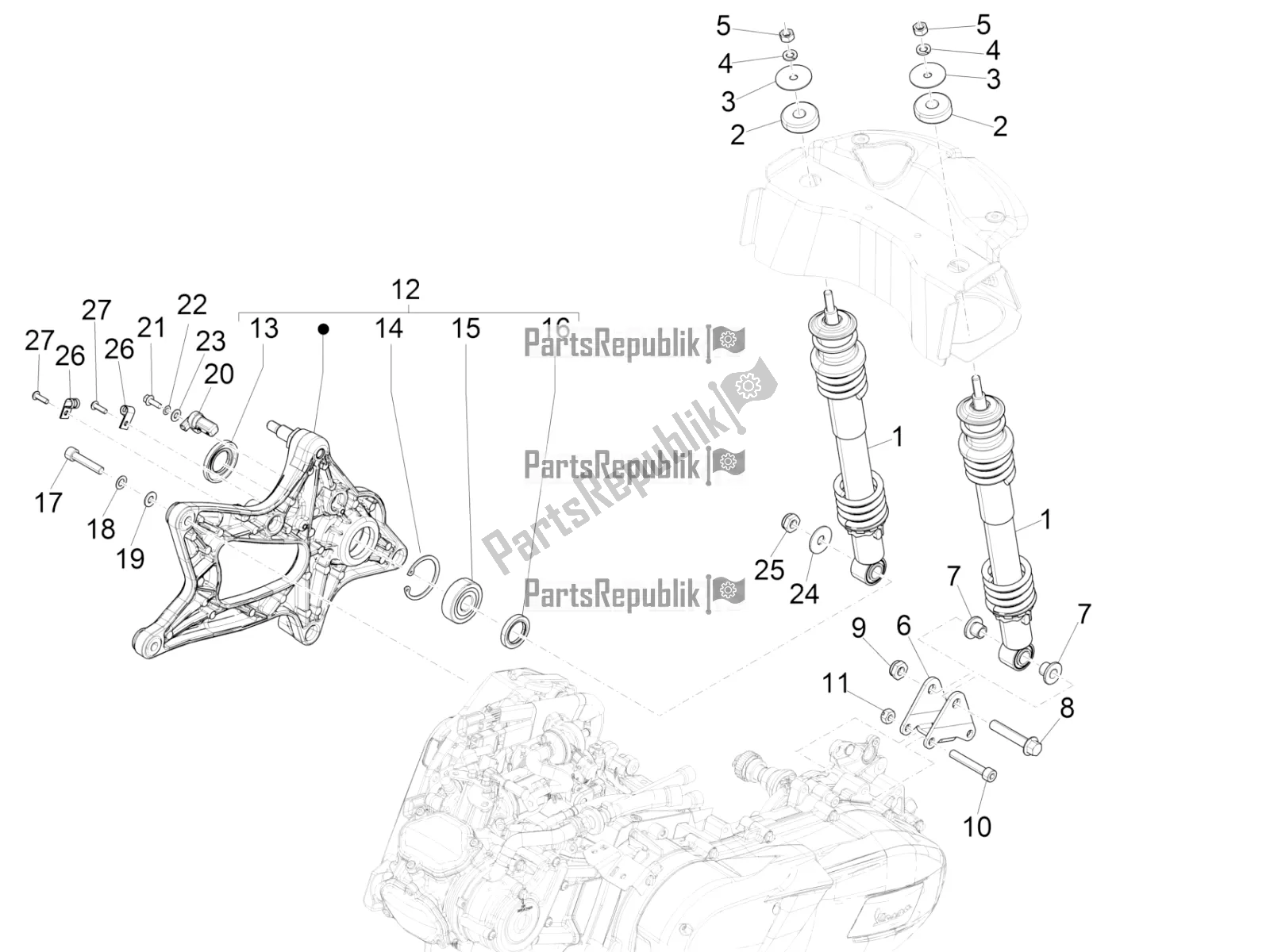 Wszystkie części do Tylne Zawieszenie - Amortyzator / I Vespa GTS 125 Super ABS 2022