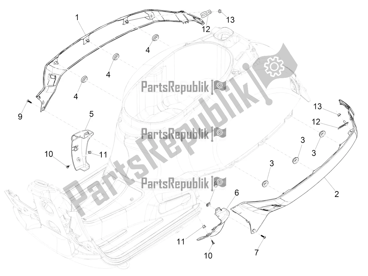 Tutte le parti per il Coperchio Laterale - Spoiler del Vespa GTS 125 Super ABS 2022