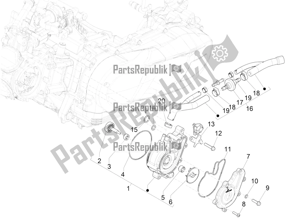 All parts for the Cooler Pump of the Vespa GTS 125 Super ABS Apac 2021