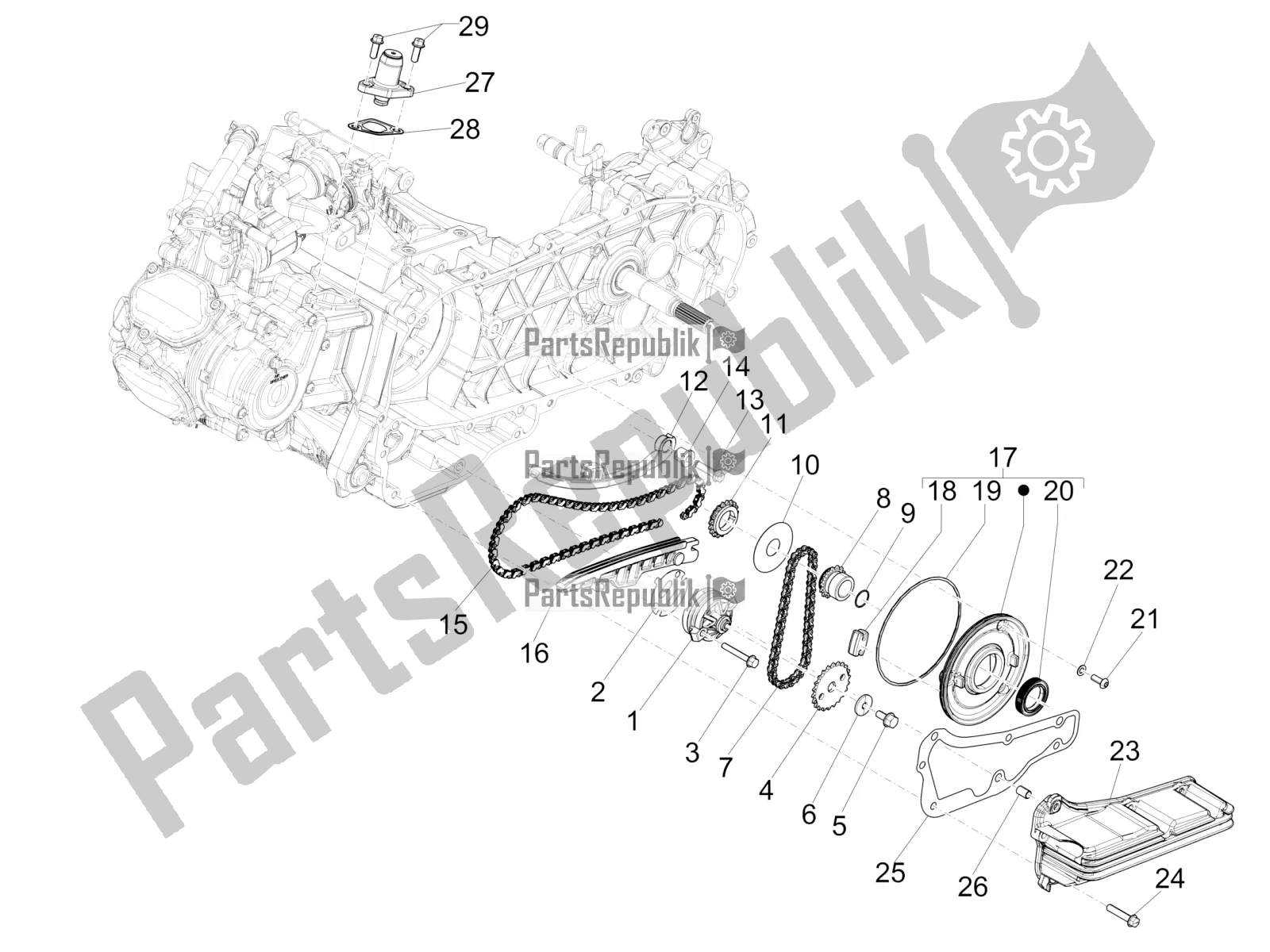 All parts for the Oil Pump of the Vespa GTS 125 Super ABS Apac 2021