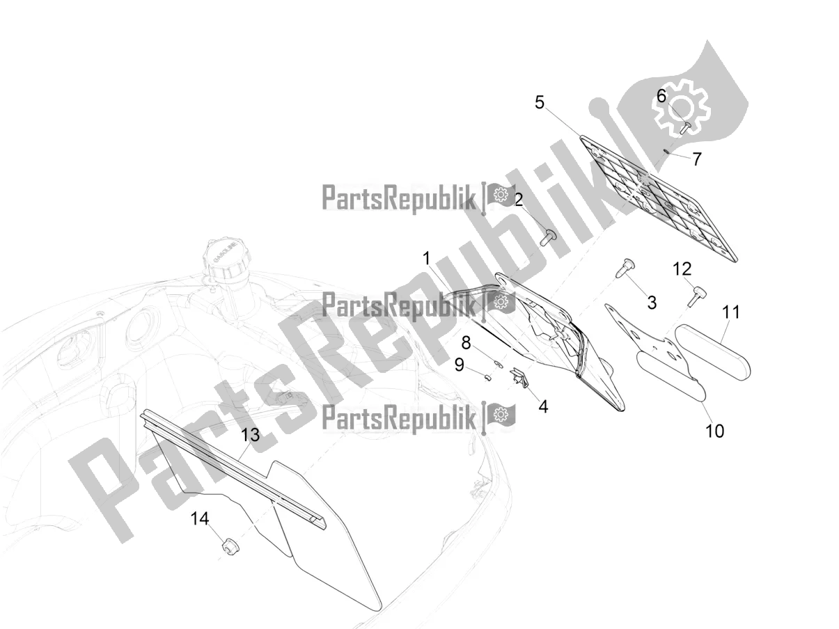 Alle onderdelen voor de Achterklep - Spatscherm van de Vespa GTS 125 Super ABS Apac 2021