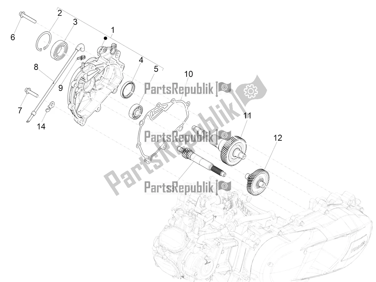 Todas as partes de Unidade De Redução do Vespa GTS 125 Super ABS Apac 2021