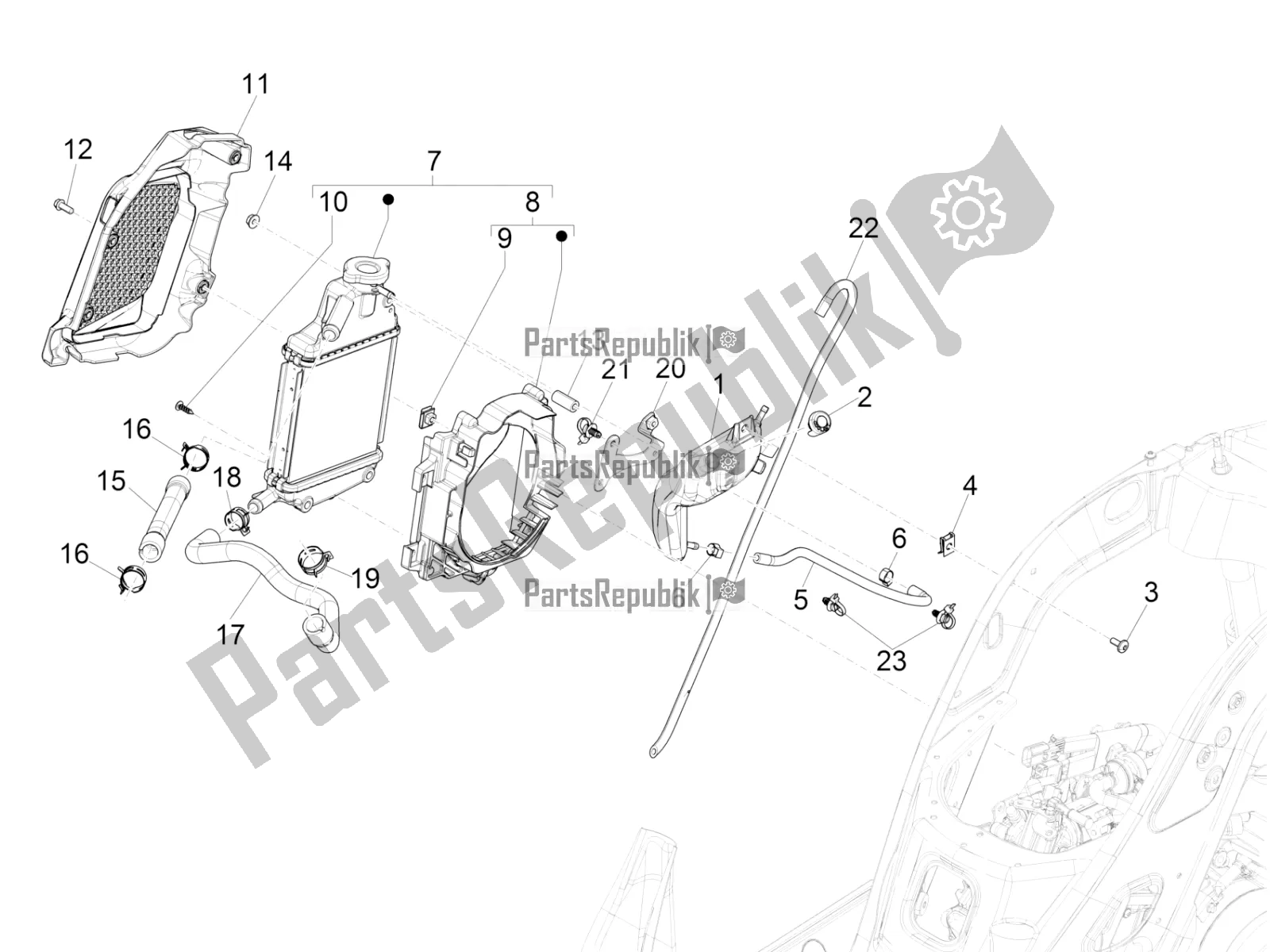 Alle onderdelen voor de Koelsysteem van de Vespa GTS 125 Super ABS Apac 2022