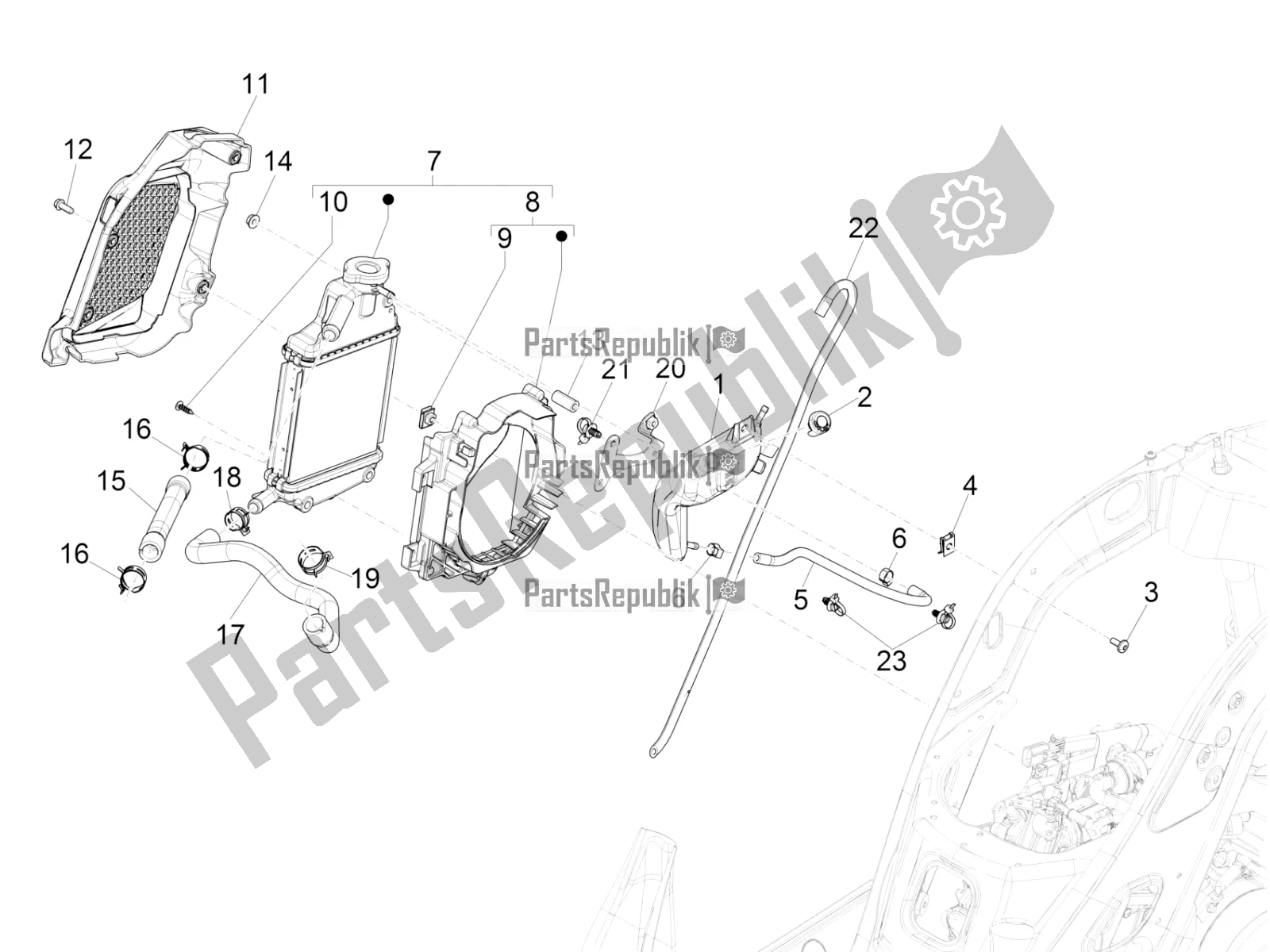 All parts for the Cooling System of the Vespa GTS 125 Super ABS Apac 2022