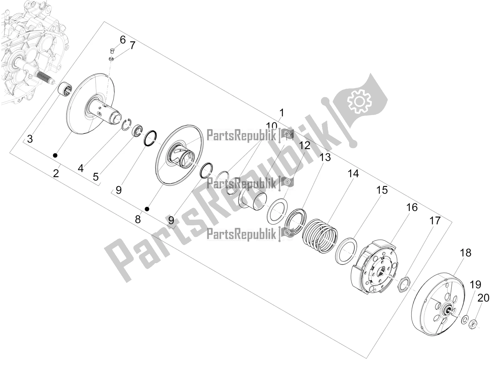 All parts for the Driven Pulley of the Vespa GTS 125 Super ABS Apac 2022
