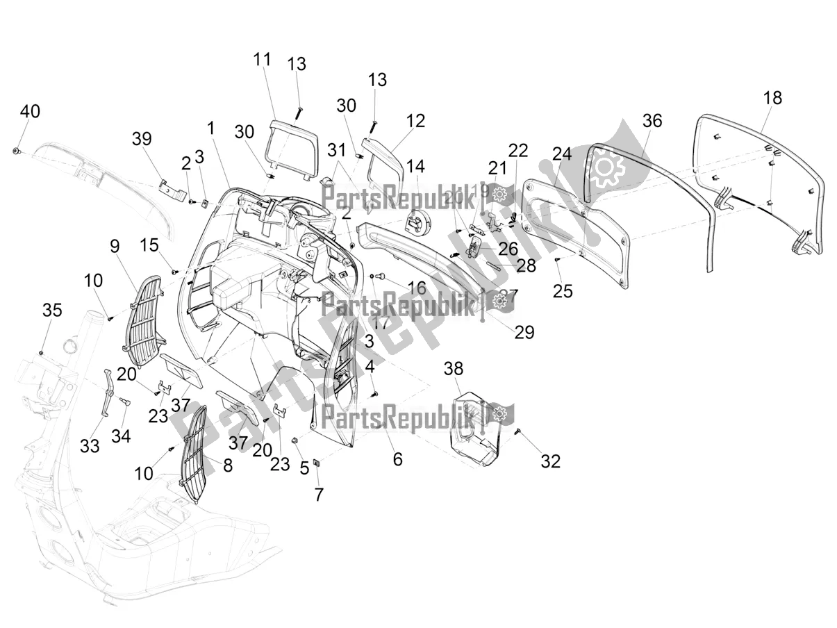 Tutte le parti per il Vano Portaoggetti Anteriore - Pannello Di Protezione Per Le Ginocchia del Vespa GTS 125 Super ABS Apac 2022