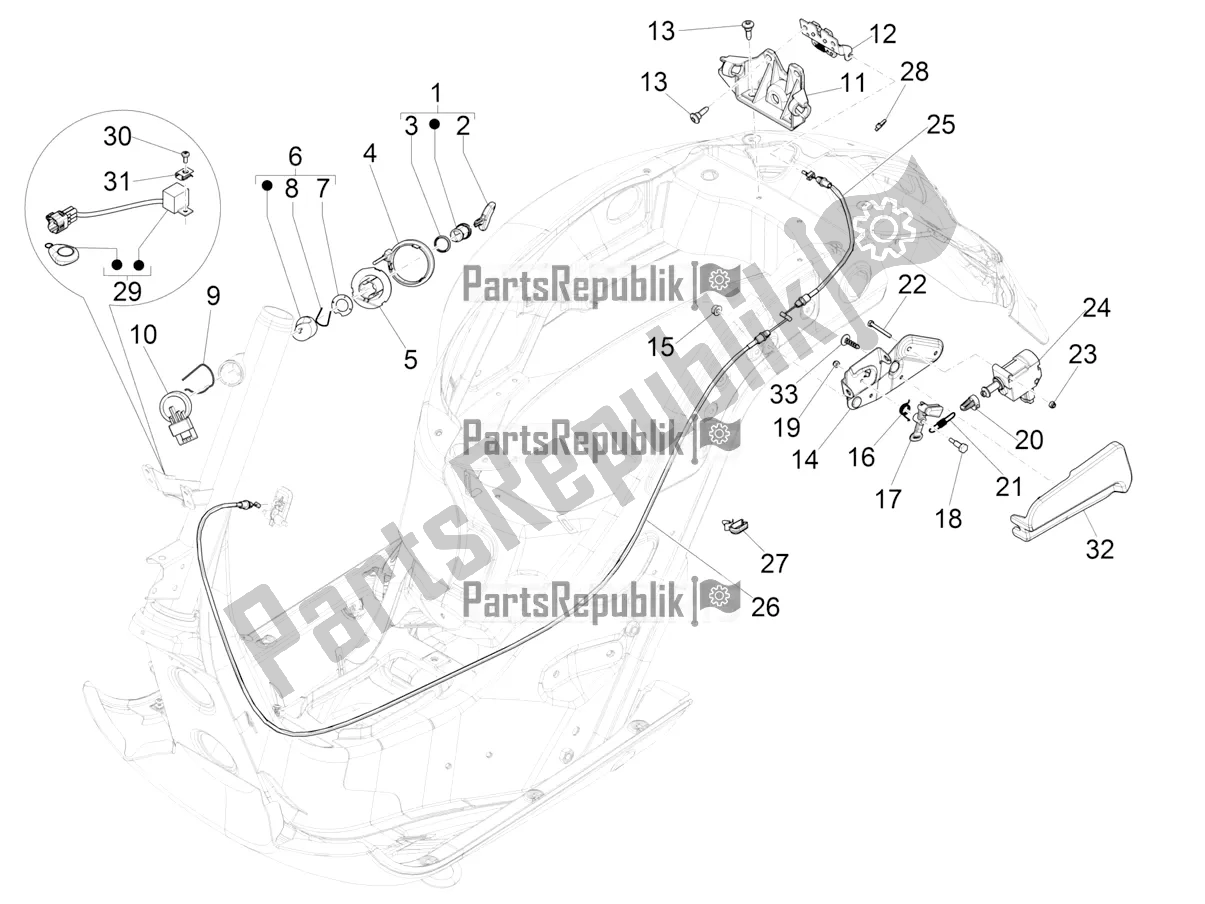 Todas as partes de Fechaduras do Vespa GTS 125 Super ABS Apac 2022