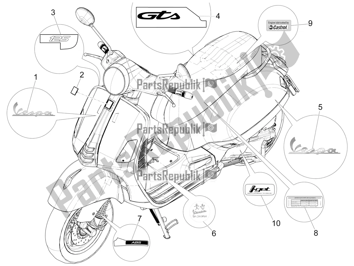 Alle onderdelen voor de Borden - Emblemen van de Vespa GTS 125 Super ABS Apac 2022