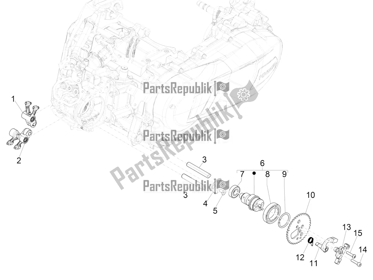 All parts for the Rocking Levers Support Unit of the Vespa GTS 125 Super ABS Apac 2022