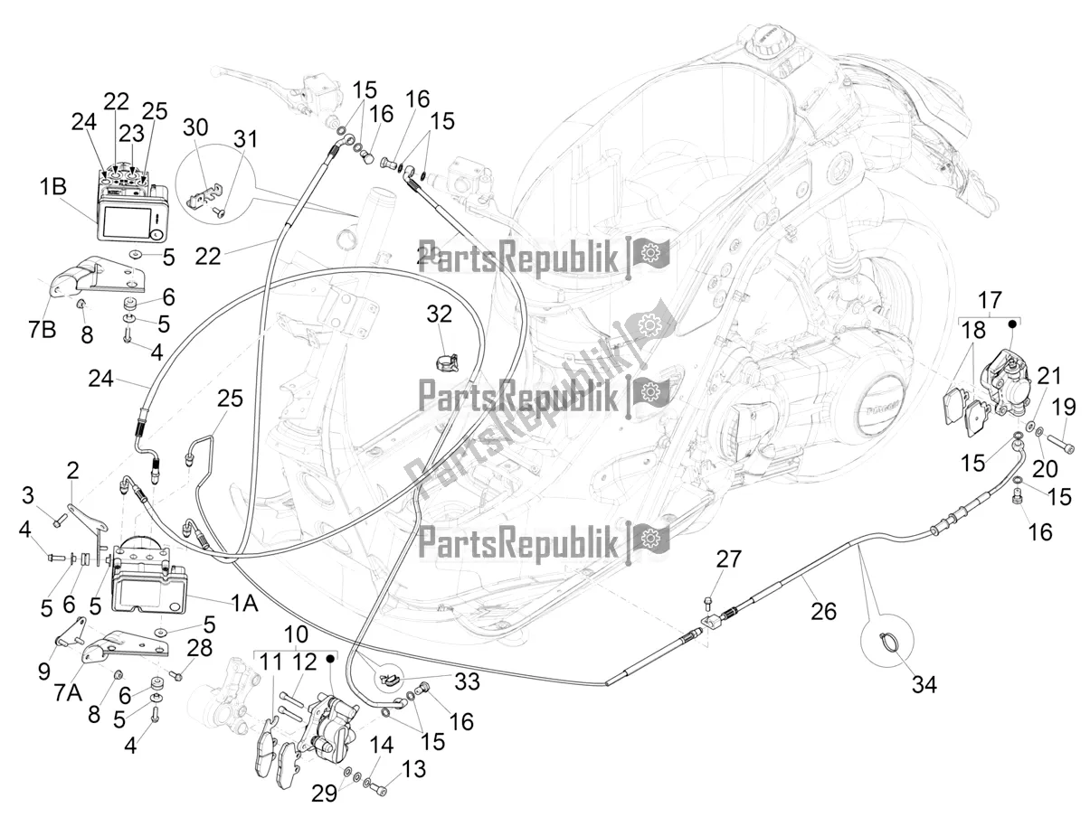 All parts for the Brakes Pipes - Calipers (abs) of the Vespa GTS 125 Super ABS Iget Apac 2017