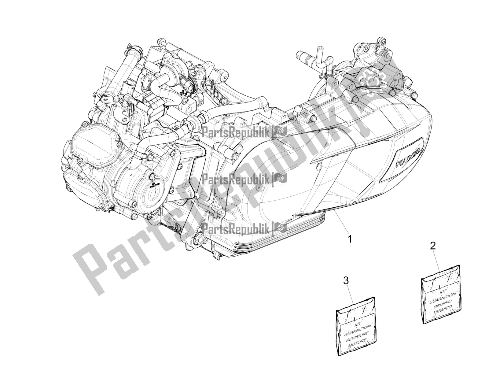 Alle onderdelen voor de Motor Assemblage van de Vespa GTS 125 Super ABS Iget Apac 2017
