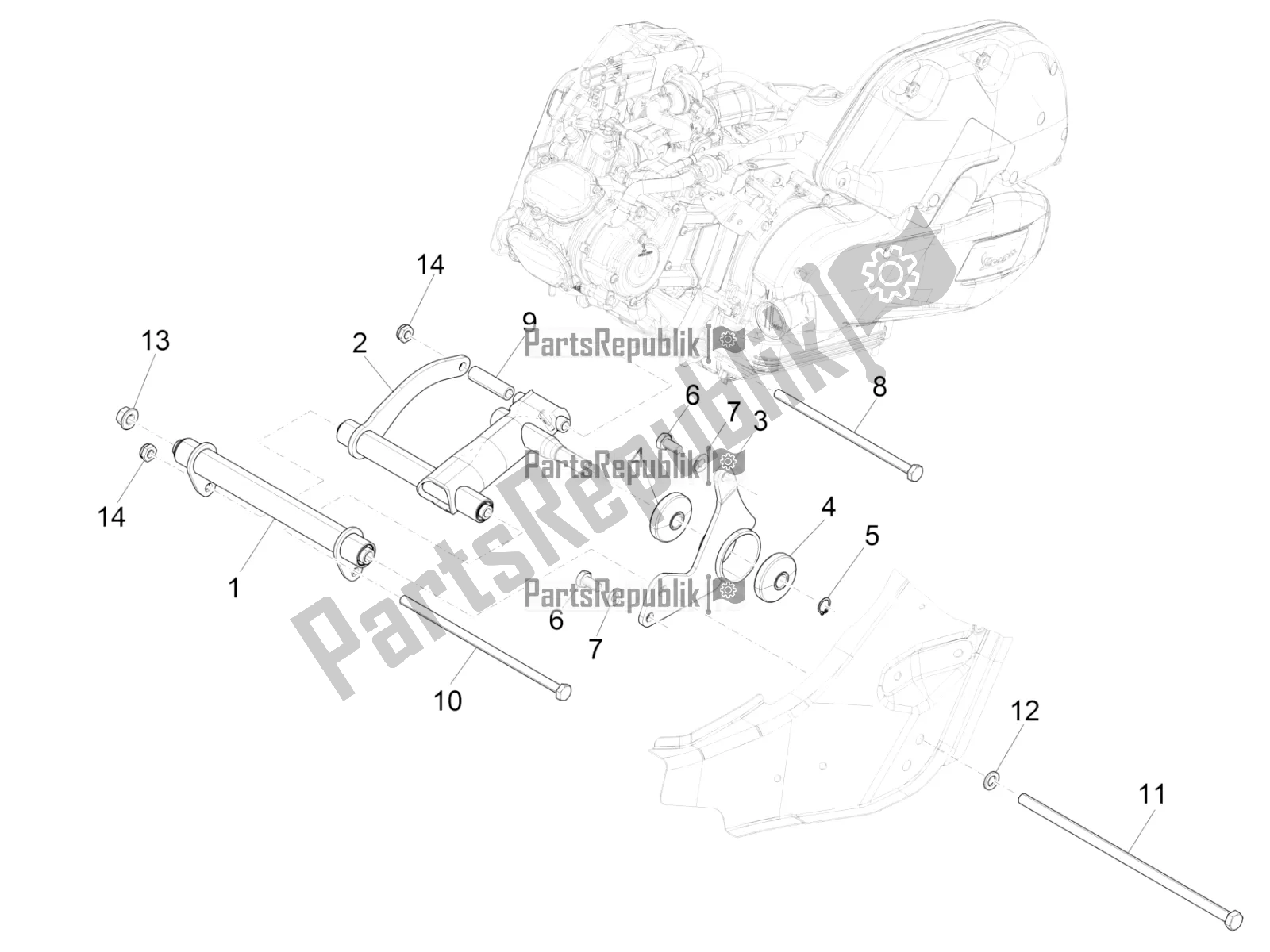 All parts for the Swinging Arm of the Vespa GTS 125 Super ABS Iget Apac 2017