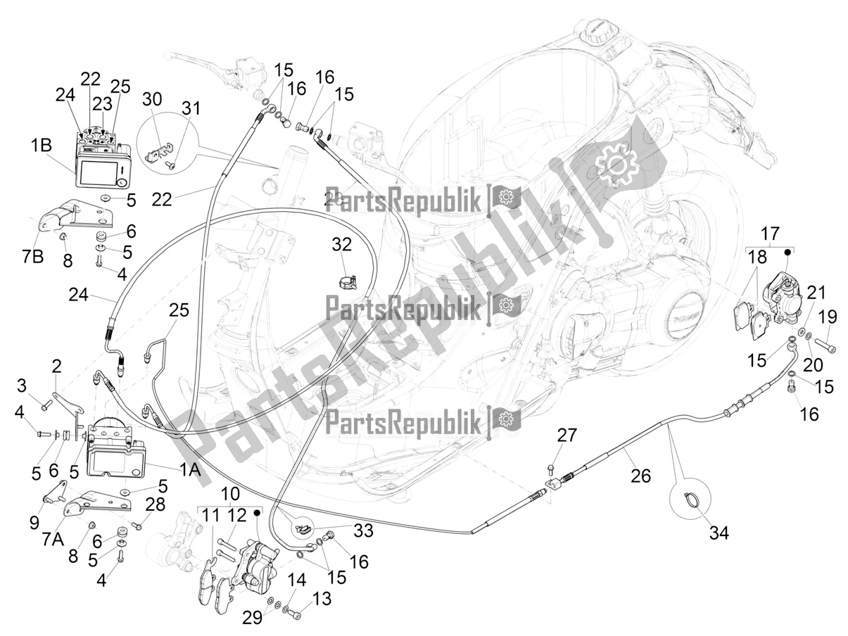 Todas las partes para Frenos Tubos - Pinzas (abs) de Vespa GTS 125 Super ABS Iget Apac 2018