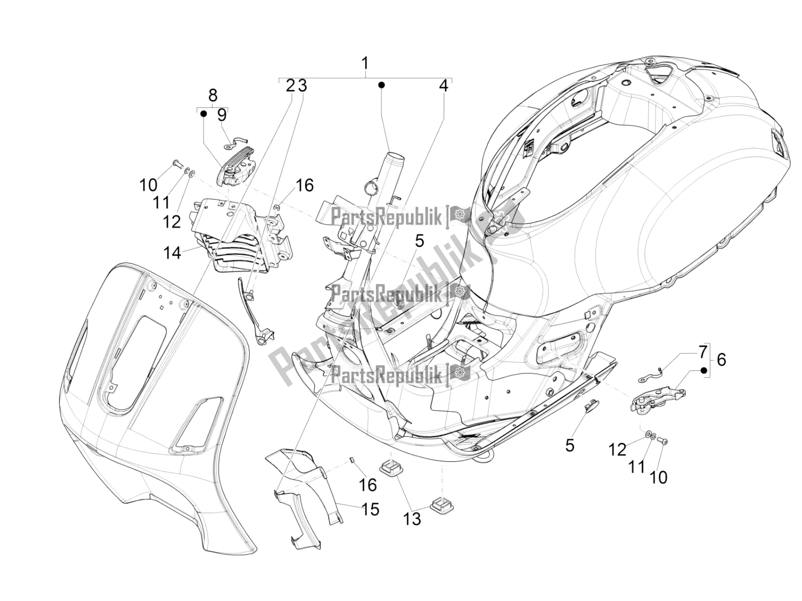 All parts for the Frame/bodywork of the Vespa GTS 125 Super ABS Iget Apac 2018