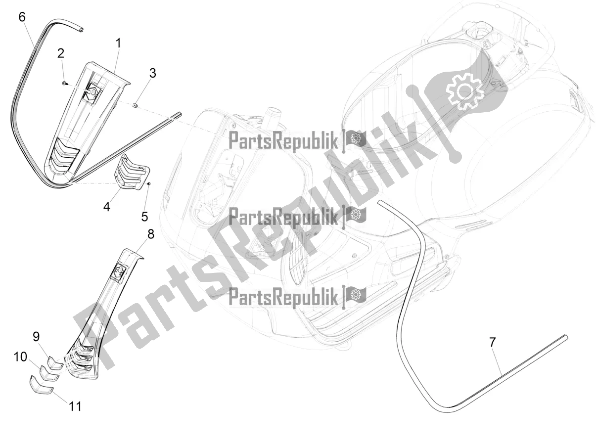 Tutte le parti per il Scudo Anteriore del Vespa GTS 125 Super ABS Iget Apac 2018