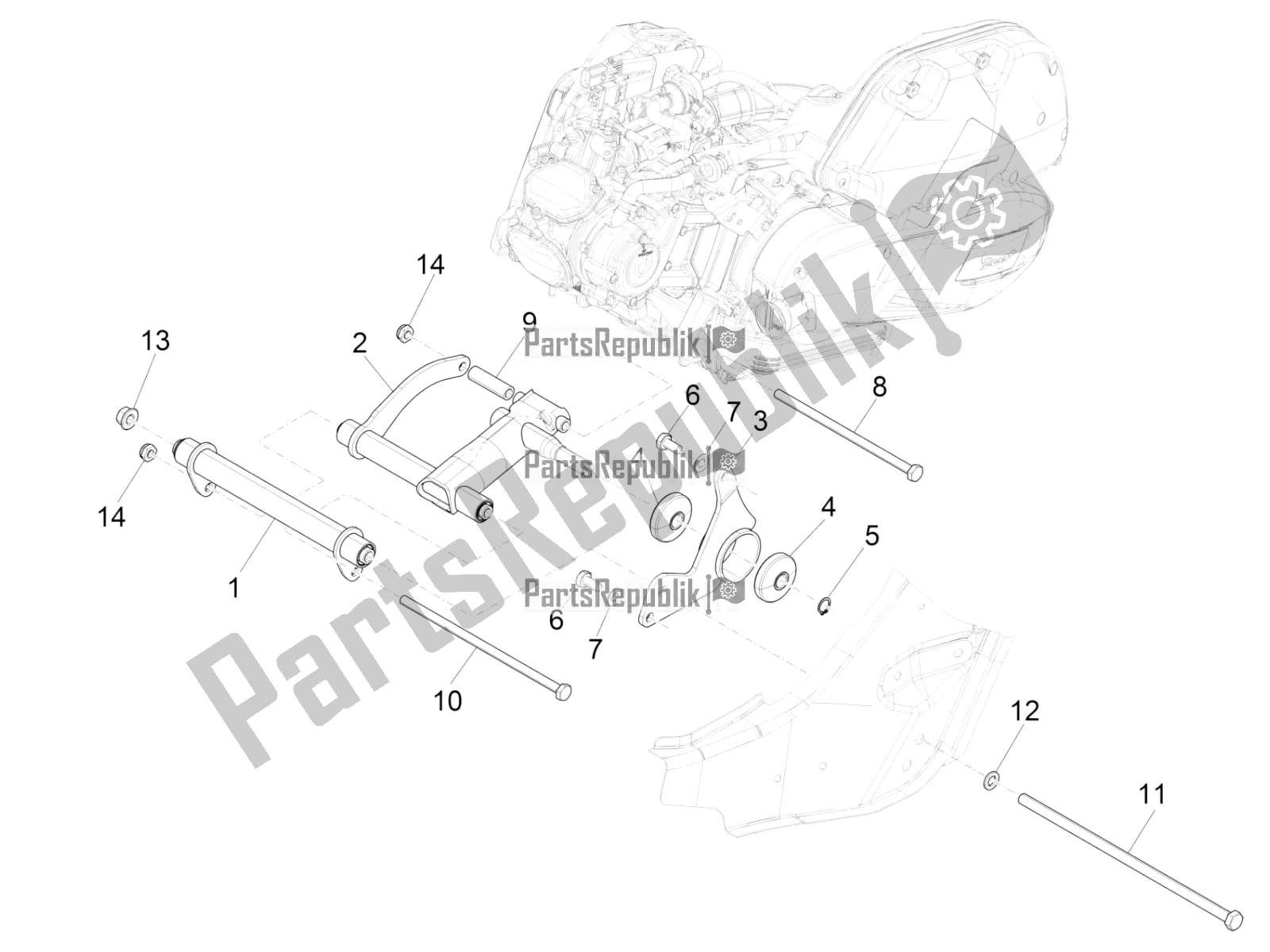 Toutes les pièces pour le Bras Oscillant du Vespa GTS 125 Super ABS Iget Apac 2018