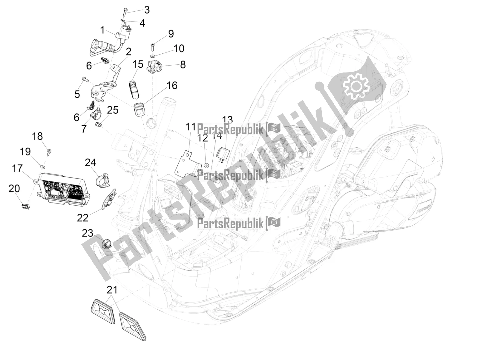 Alle onderdelen voor de Spanningsregelaars - Elektronische Regeleenheden (ecu) - H. T. Spoel van de Vespa GTS 125 Super ABS Iget Apac 2018
