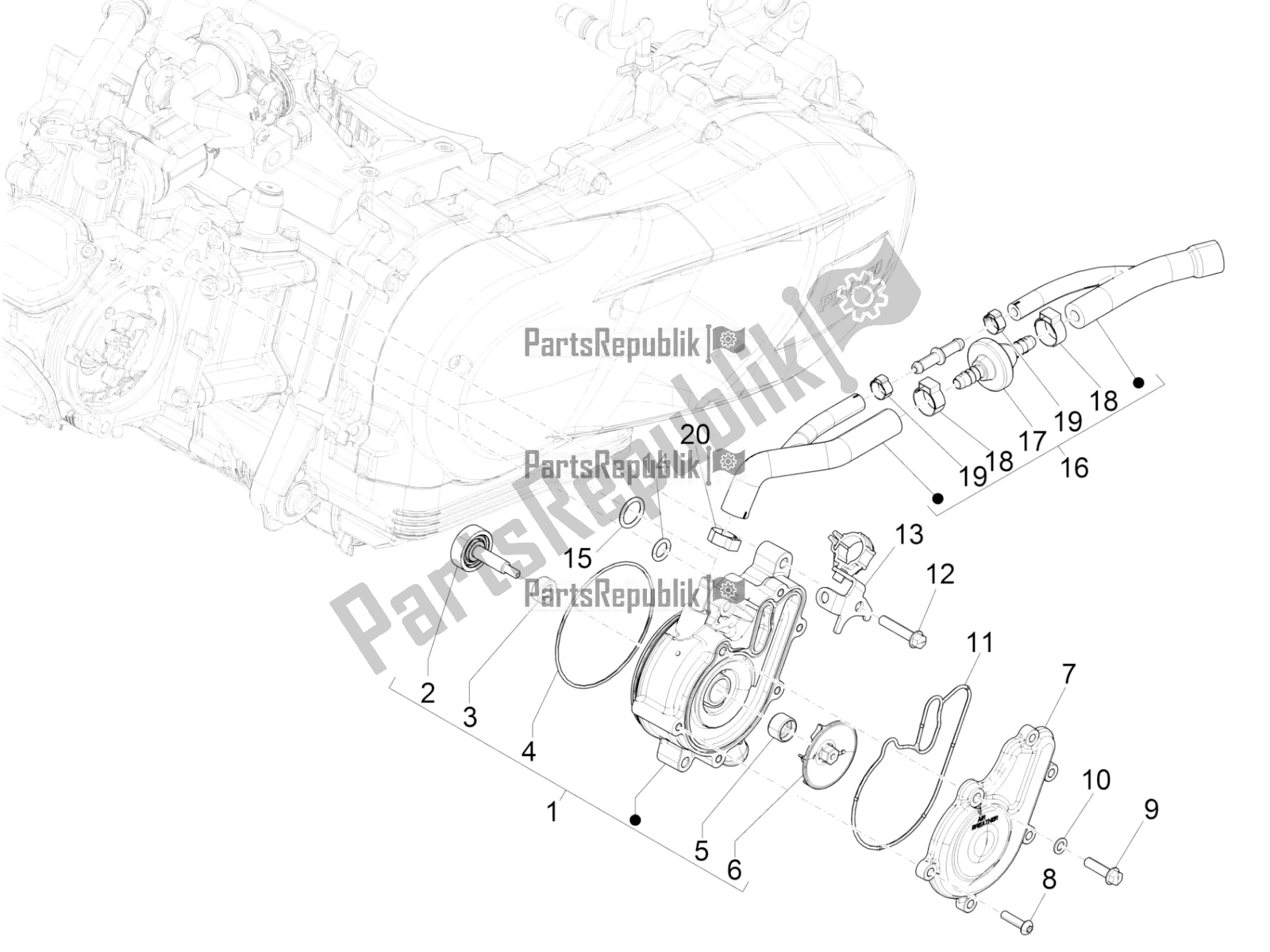 Toutes les pièces pour le Pompe De Refroidissement du Vespa GTS 125 Super ABS Iget Apac 2019