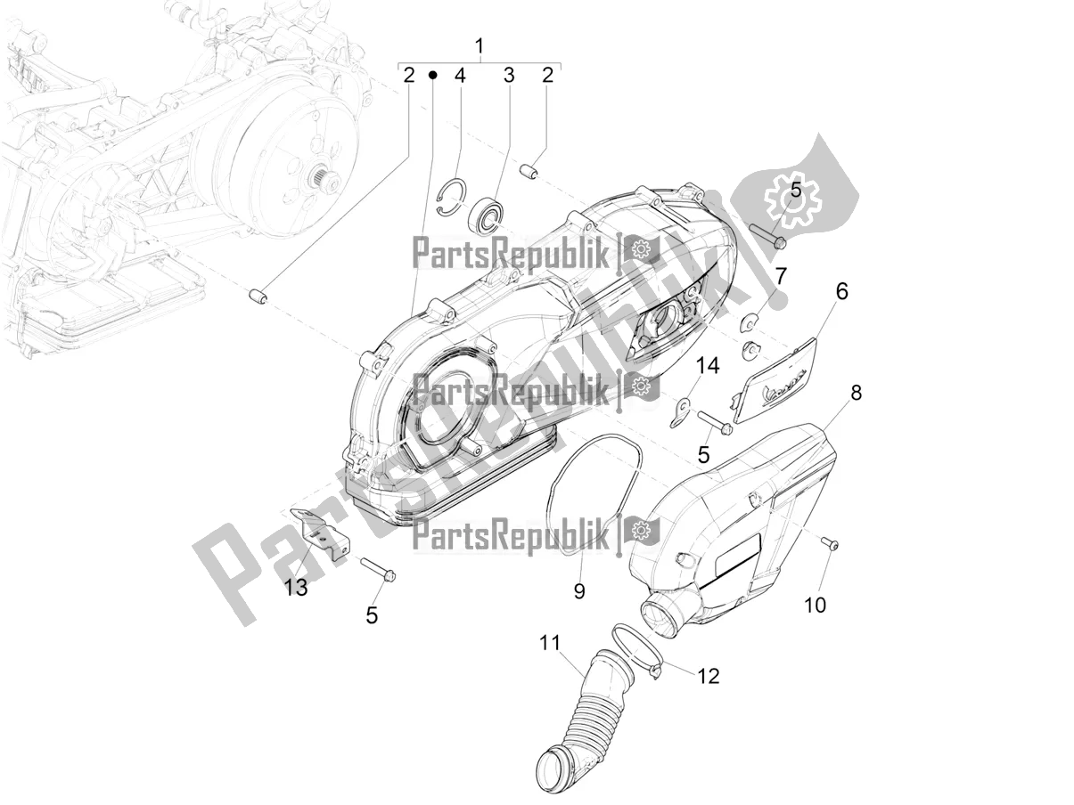 Toutes les pièces pour le Couvercle De Carter - Refroidissement Du Carter du Vespa GTS 125 Super ABS Iget Apac 2019