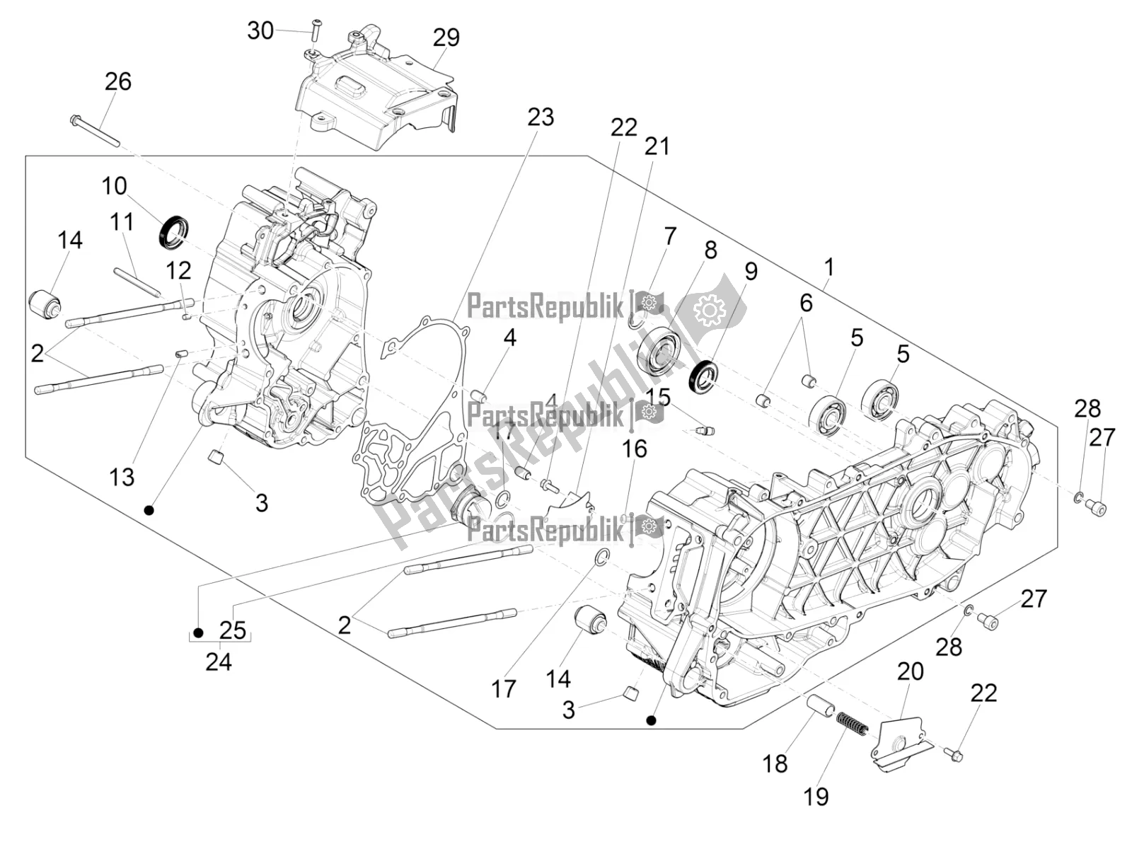 Todas las partes para Caja Del Cigüeñal de Vespa GTS 125 Super ABS Iget Apac 2019