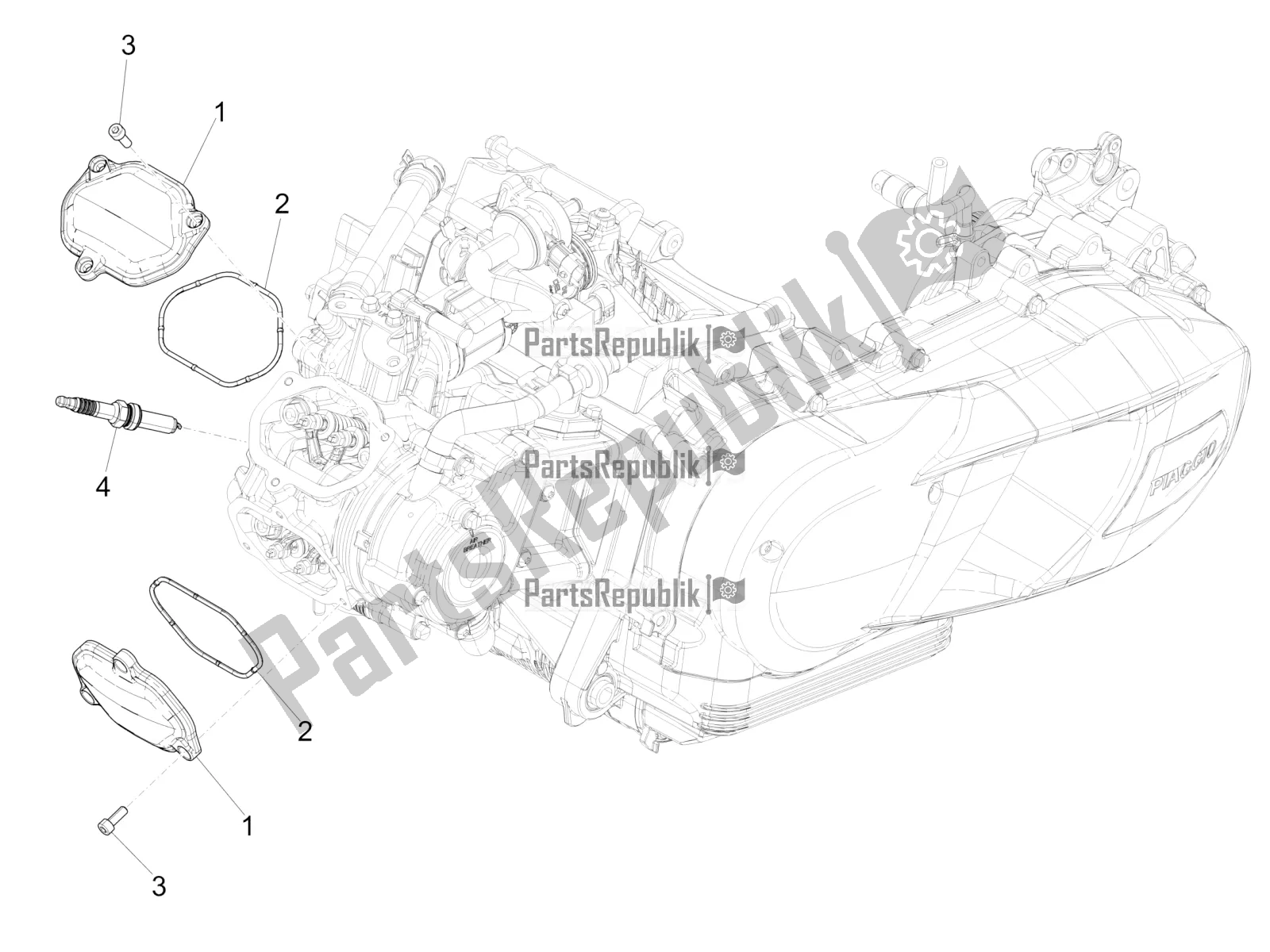 Todas las partes para Cubierta De Tapa De Cilindro de Vespa GTS 125 Super ABS Iget Apac 2019