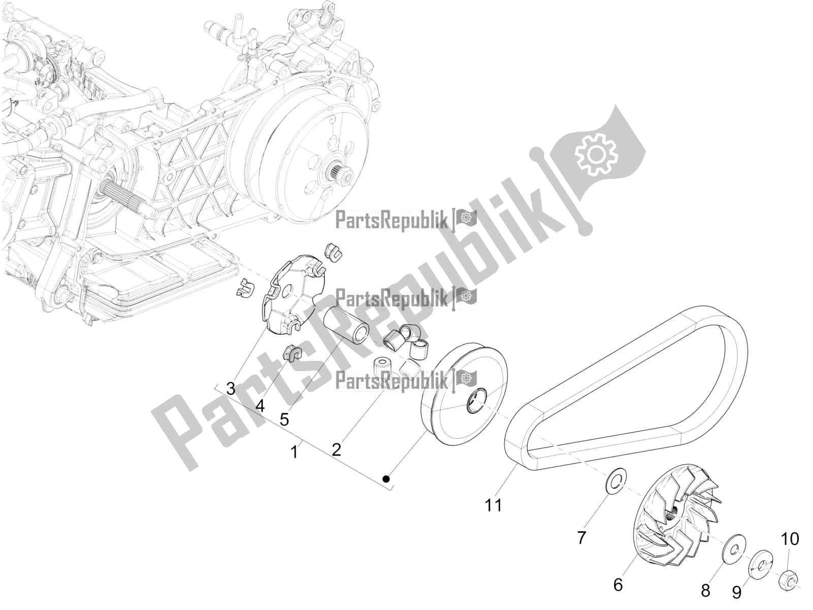 All parts for the Driving Pulley of the Vespa GTS 125 Super ABS Iget Apac 2019