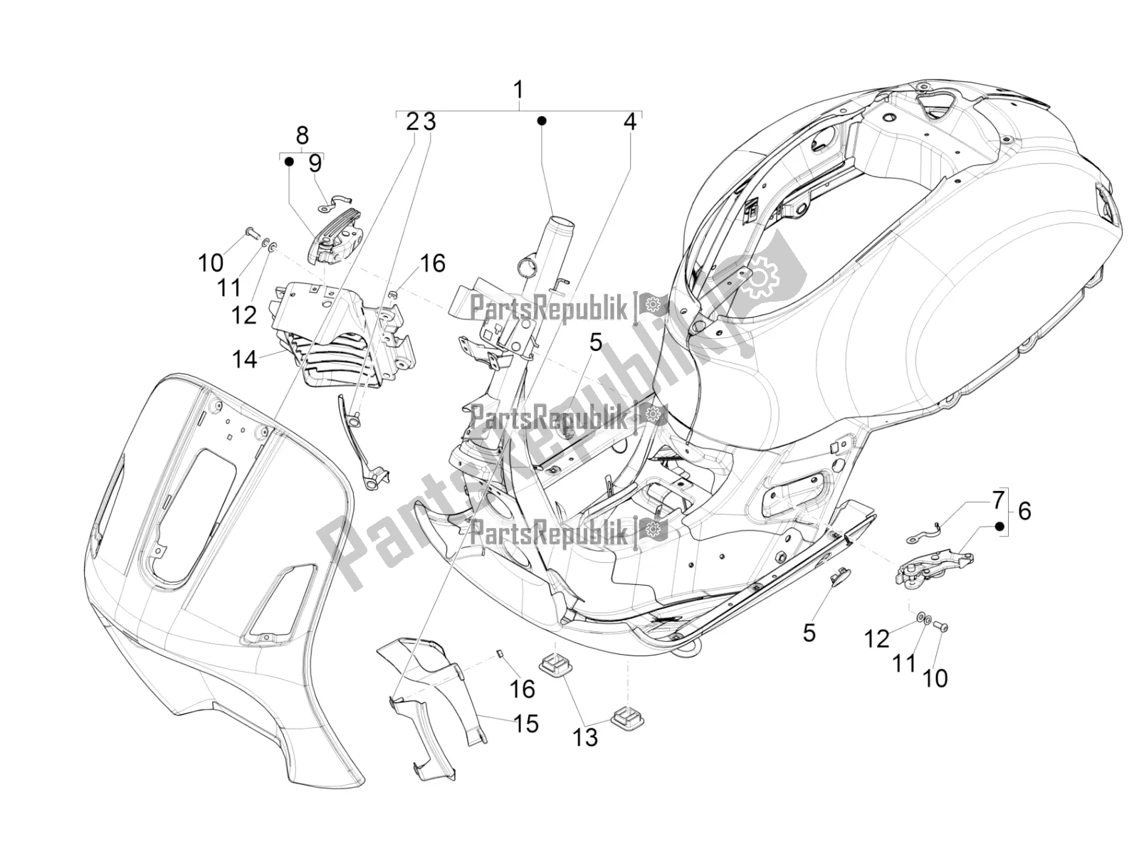 Toutes les pièces pour le Cadre / Carrosserie du Vespa GTS 125 Super ABS Iget Apac 2019