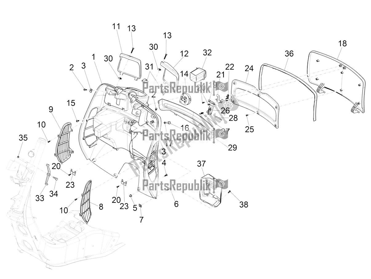 All parts for the Front Glove-box - Knee-guard Panel of the Vespa GTS 125 Super ABS Iget Apac 2019