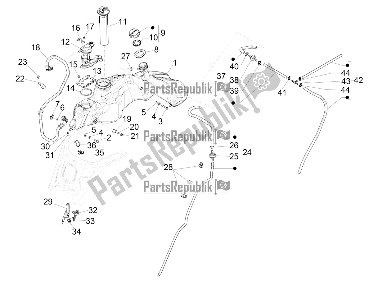 Tutte le parti per il Serbatoio Di Carburante del Vespa GTS 125 Super ABS Iget Apac 2019