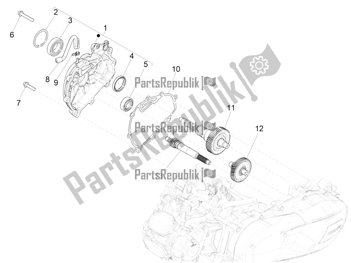 All parts for the Reduction Unit of the Vespa GTS 125 Super ABS Iget Apac 2019