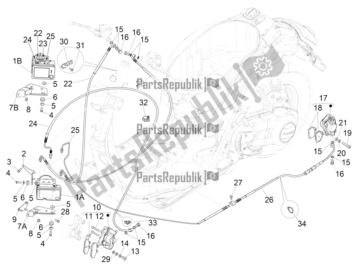 Tutte le parti per il Tubi Freni - Pinze (abs) del Vespa GTS 125 Super ABS Iget Apac 2020