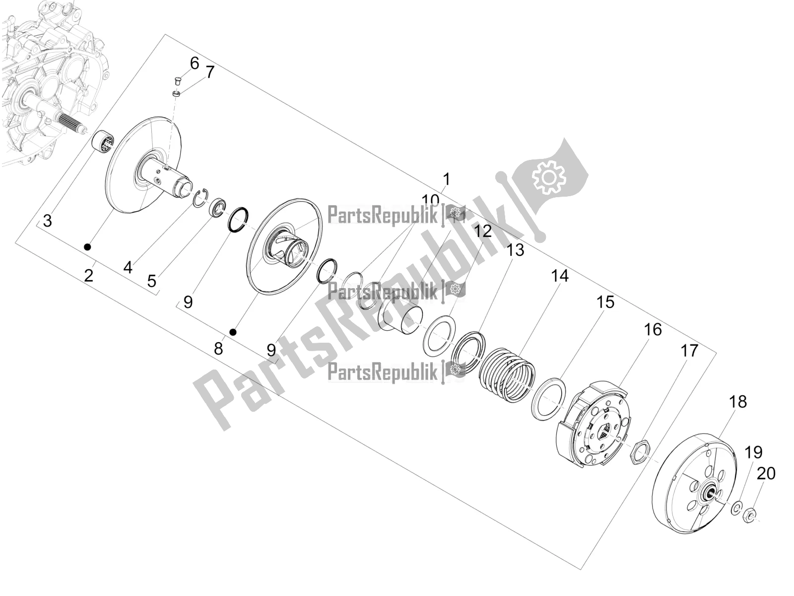 All parts for the Driven Pulley of the Vespa GTS 125 Super ABS Iget Apac 2020