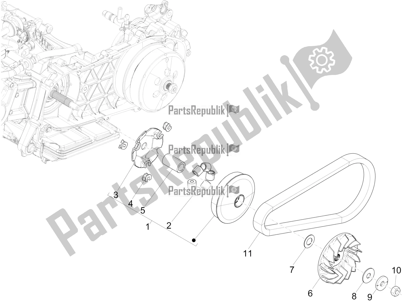 All parts for the Driving Pulley of the Vespa GTS 125 Super ABS Iget Apac 2020