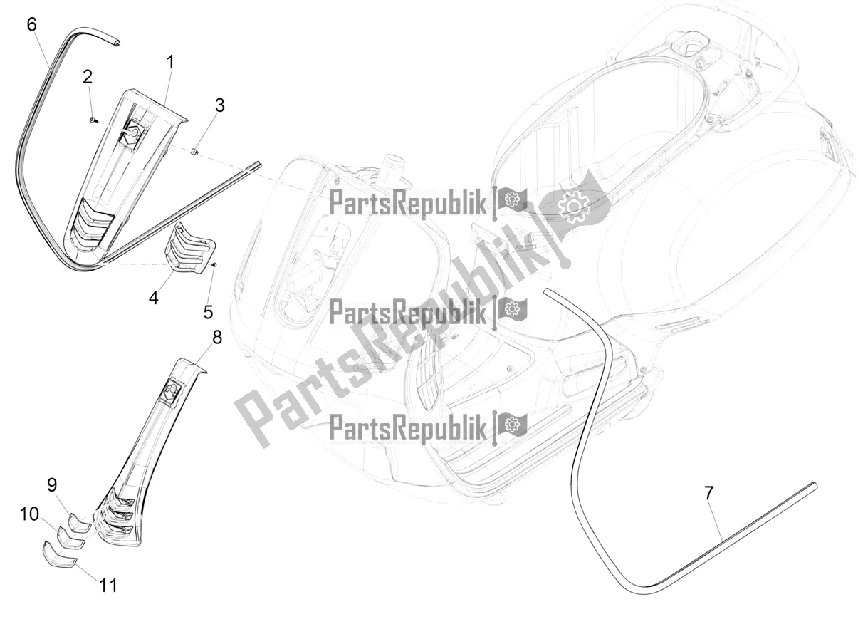 Tutte le parti per il Scudo Anteriore del Vespa GTS 125 Super ABS Iget Apac 2020