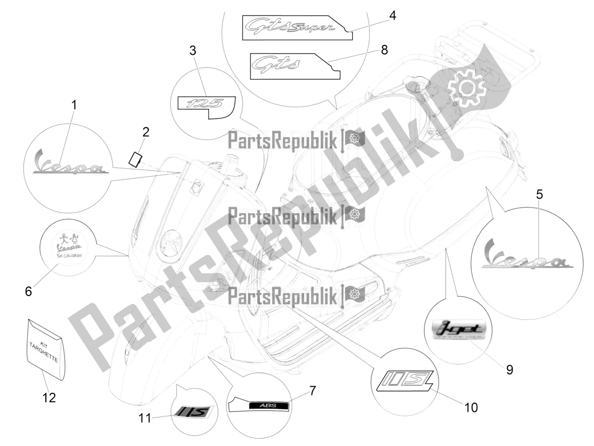 Todas las partes para Placas - Emblemas de Vespa GTS 125 Super ABS Iget Apac 2020