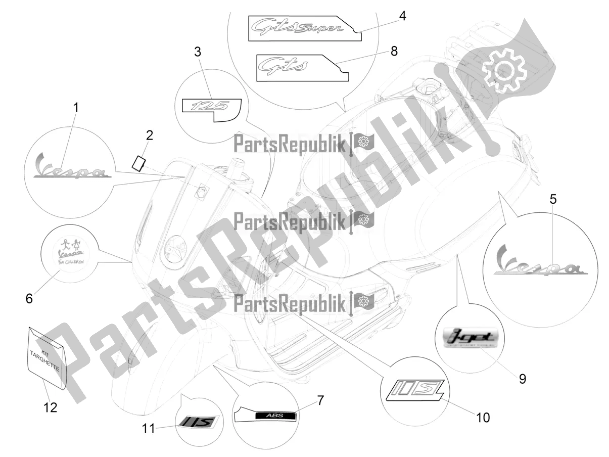 Todas las partes para Placas - Emblemas de Vespa GTS 125 Super ABS Iget Apac 2020