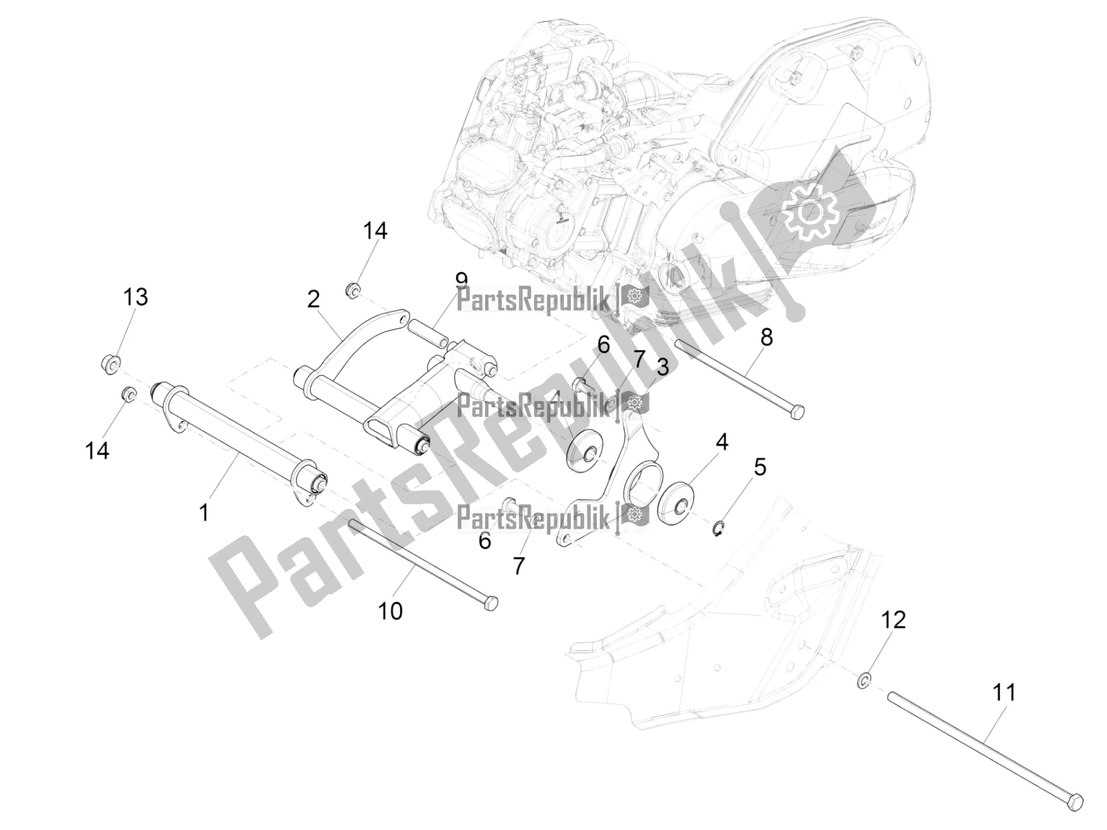 Todas las partes para Brazo Oscilante de Vespa GTS 125 Super ABS Iget Apac 2020