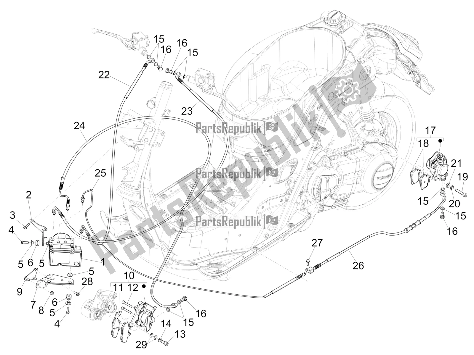 Tutte le parti per il Tubi Freni - Pinze (abs) del Vespa GTS 125 Super IE 2016