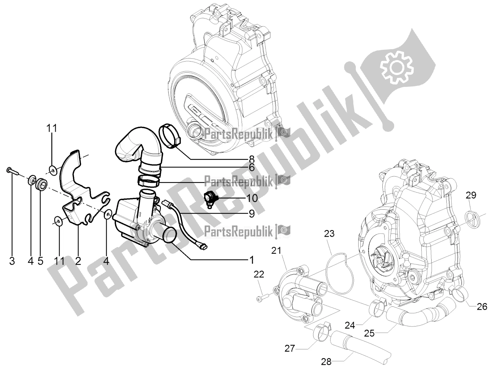 Toutes les pièces pour le Pompe De Refroidissement du Vespa GTS 125 Super IE 2016