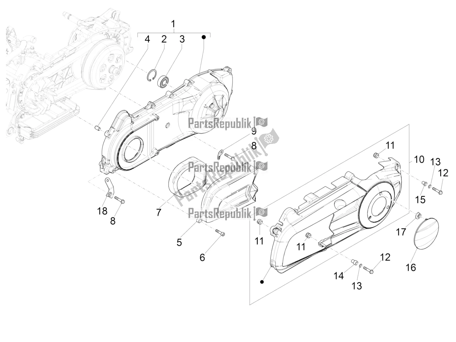 All parts for the Crankcase Cover - Crankcase Cooling of the Vespa GTS 125 Super IE 2016