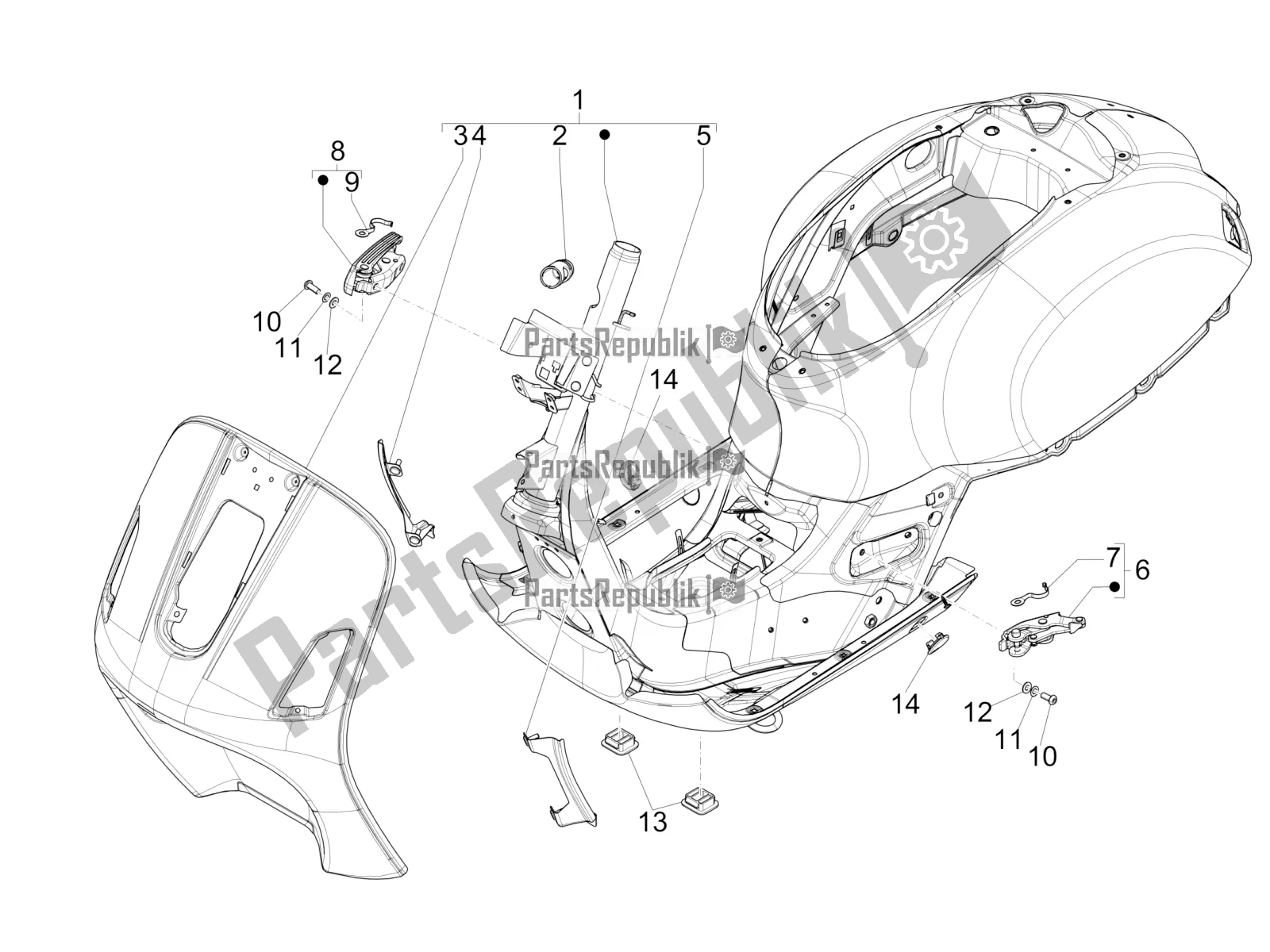 Alle onderdelen voor de Frame / Carrosserie van de Vespa GTS 125 Super IE 2016