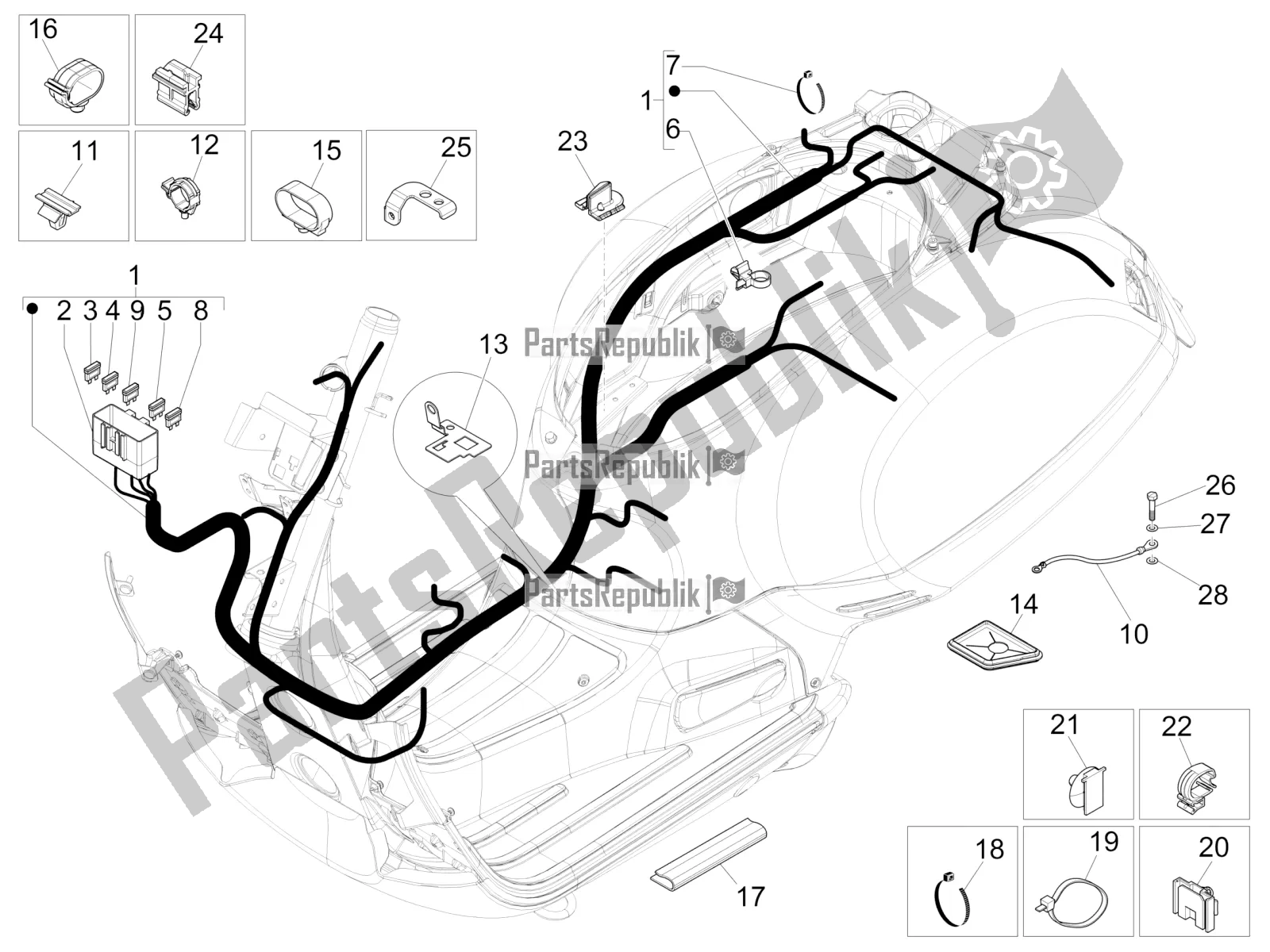 Tutte le parti per il Cablaggio Principale del Vespa GTS 125 Super IE 2016