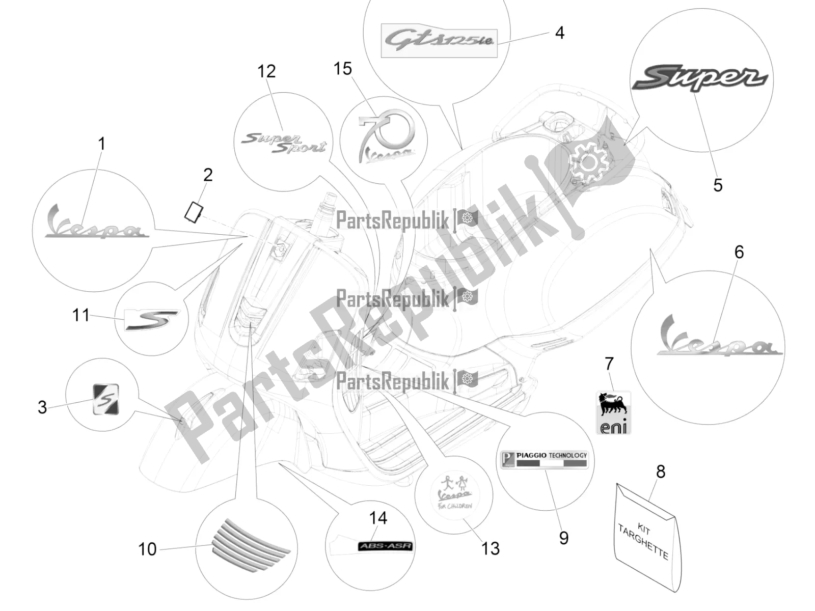 Wszystkie części do Talerze - Emblematy Vespa GTS 125 Super IE 2016